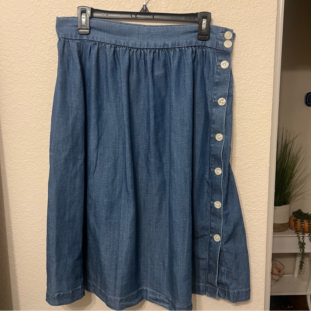 LOFT Blue Button-Front Denim Midi Skirt - Picture 6 of 12